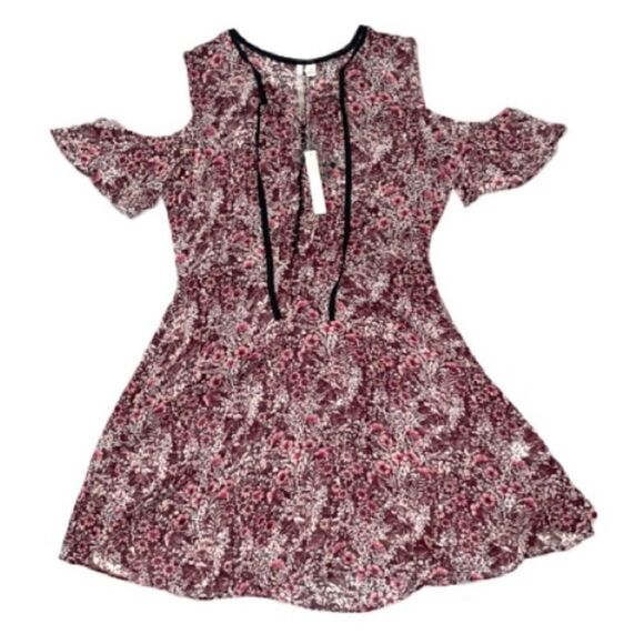 LC Lauren Conrad Sheer Floral Dress Swim Coverup Floral Wine Cutout Shoulders - Picture 1 of 14